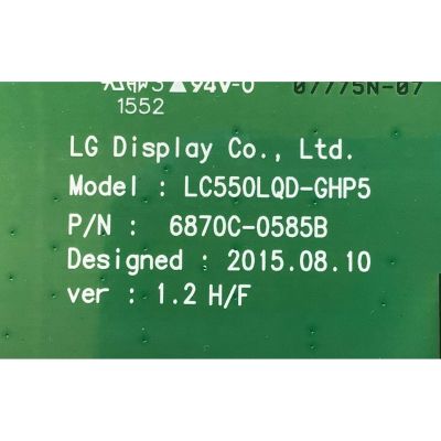 T-CON PARA TV LG OLED 4K SMART TV / NUMERO DE PARTE 6871L-4255B / 6870C-0585B / LC550LQD-GHP5 / 07775N-07 / PANEL LC550AQD (GH)(P1) / MODELO 55EF9500-UA / 55EF9500-UA.BUSZLJR - Imagen 2